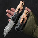 Damascus Pattern Outdoor Pocket Knife Multi-function EDC Folding Knife Portable Camping Survival Jackknife for Self Defense BBQ