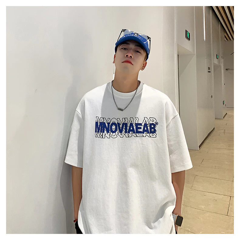 moda masculina Camiseta Americana Oversized Gringa Verão Solto Larga Estilo Versátil Moda