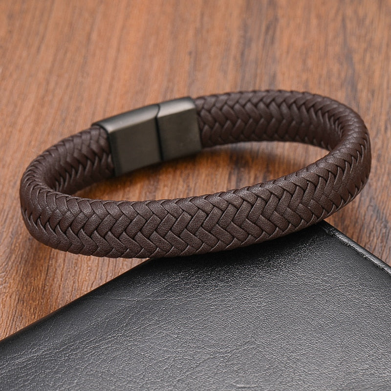 Pulseira Classica Couro Genuíno Inoxidável - Maschille